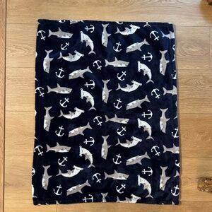 Navy Shark & Anchor Plush Baby Throw Blanket